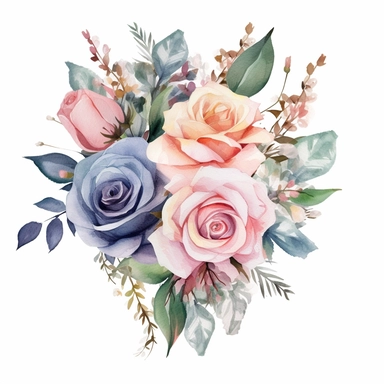 watercolor painted bouquet of mixed colored roses clipart, Flower Border clipart, Minimalist Flower Bouquet clipart, mixed colored roses Clipart roses painting formal glamour elegant style wedding floral bouquet, wedding clipart include babys breath flowers in the bouquet 4