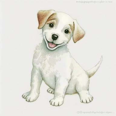 Cute - french style a smiling puppy clipart, smiling puppy, happy facial expression, on all fours, 1960, in the style of realistic watercolors, childlike innocence and charm, adorable eyes, rosy cheeks, shy posture, feminine sensibilities, realistic drawing in storybook illustration, pencil drawing by Angela Barrett, Elsa Beskow 300 DPI, valentines day themed, white background