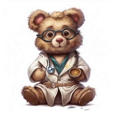 Adorable cute fantasy teddy bear dressed like a doctor, nursery art, clipart image, lineart image, white background, very detailed, 8k