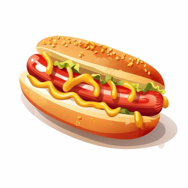 Clipart of hot dog, cartoon style, vector, on a white background