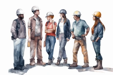 watercolor construction workers clipart, Boost motivation and job satisfaction by ensuring fair compensation, fostering a culture of recognition, and engaging in meaningful job assignments, hd, on white background, spaced out