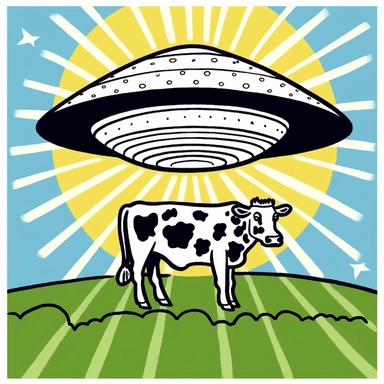 cow under alien saucer clipart with white ufo, in the style of realistic depiction of light, sol lewitt, creative commons attribution, faith ringgold, dan flavin, environmental activism, dark symbolism