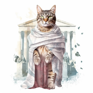 collage quirky cool collage Ancient Roman cat Felis catus clipart, Wearing a formal dress, detailed, clean line, hd, on white background, spaced out
