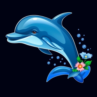 cute cartoon dolphin clipart, black background,--no cut off edges