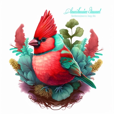Cute colorful baby cardinal bird sublimation Clipart design, colorful coral around the cardinal bird , 8k