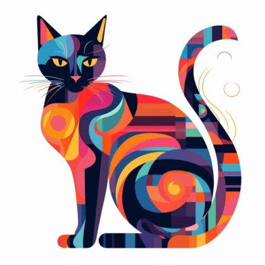 cat, vector art, in the style of abstract art, clipart, white background, rounded corners