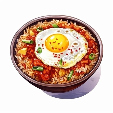 Nasi Goreng (Fried Rice) logo watercolor,simple Watercolor, hyper realistic, white background, white margins, 16k, ultra detailed clipart, cut out image, hand - drawn, whimsical manhwa style, ultra HD, sharp and clean art