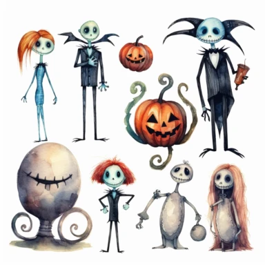 watercolor nightmare before christmas characters clipart