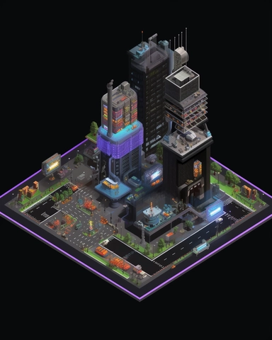 isometric clean pixel art image, game sprite, futuristic random public building concept, gaming asset, sci-fi, fun, creative, cartoon, clipart, hyper-detailed, black background,