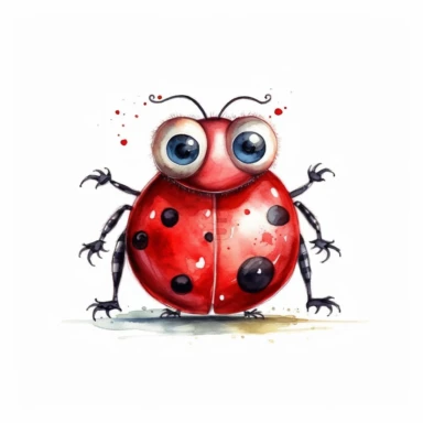 A Cute Ladybug, disney style, clip art, watercolor art style, white background