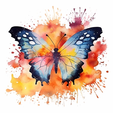 Clipart of autumn butterfly in the style of watercolour, paint washes, glitter core, individual