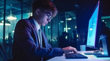 a young man diligently working on the computer building a website, clipart, wearing suit, daytime, cinematic, filmic, photorealistic, 35mm, 8k,