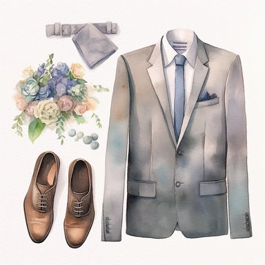 wedding watercolor graphics, subtle neutral pastel tones, sparklecore, embossed paper, Create a dashing wedding clipart featuring sleek and polished groom's shoes, exuding a sense of style and refinement, completing the groom's ensemble for a truly memorable wedding celebration, candid, multi-layered