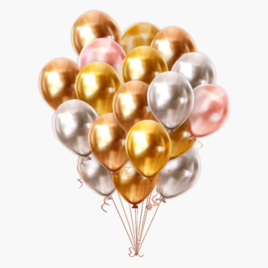Create cliparts representing balloons arranged in the shape of number 1, rose and gold colors , high resolution, white transparent background no captions