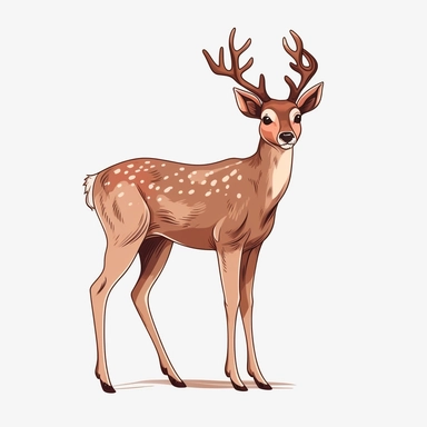 Deer, cartoon, detailed, clip art, white background, no shadow
