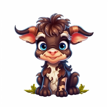 Cute Beautiful Funny Baby funny cow is sitting Full body Sublimation Clipart,Cartoon,hyper realistic, intricate detail, illustration style,high solution,on the white background
