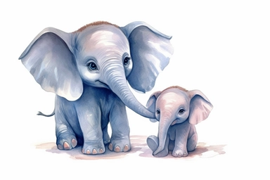 cute baby elephant playing with its sibling Clipart, On White Background, Spaced out, Vector Graphic,