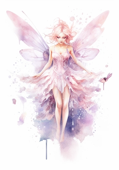 One Watercolor Fairy Crystal Clipart - pastel watercolor fairy magic, multicolor, white background, lots of details, high quality - 8K,