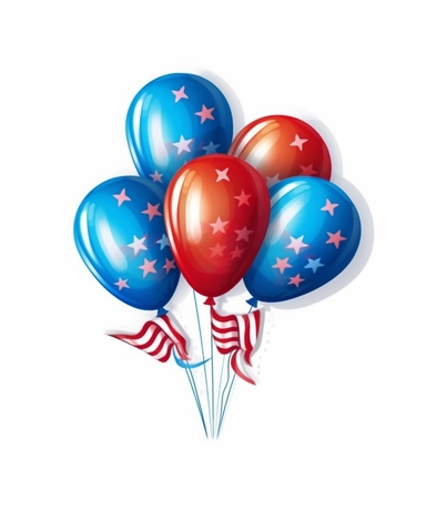Sticker. Design a high quality clipart illustration on a white background featuring american flag themed baloons that can be used to create unique 4th of July designs.
