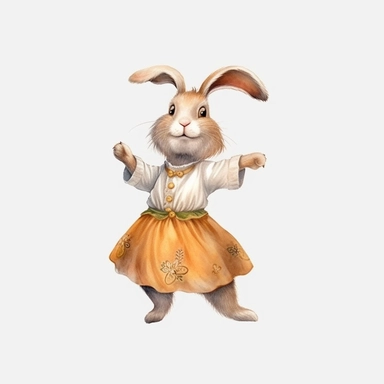 adorable bunny dancing, handpaint watercolor, high resolution, cartoon style, watercolor clipart,