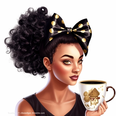 isometric illumination of ultra realistic black woman with coffee hair bow, dita von tesse style, spaced out, sublimation clipart, watercolors and pencil style, isolated on white, ultra-detailed, high quality, ghibli style, award winning, soft realism, chiaroscuro, firecore, massurrealism, cute cartoonish designs, iconic, white background (relaxed, stealth)