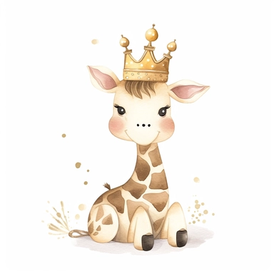 Whimsical boohoo light brown party safari animal clipart,giraffe,happy anime,cute baby giraffe , white background 3:4
