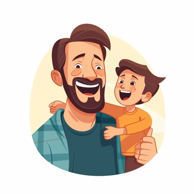 Father and boy playing or laughing together, sticker style vector illustration for t - shirt, clipart, white background