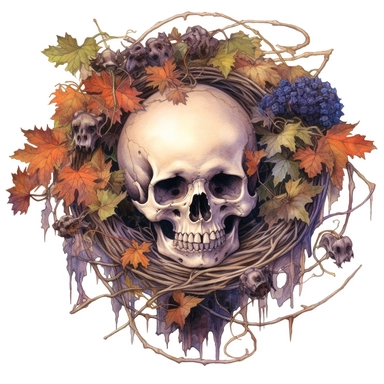 clipart memmento mori, no letters, detailed, watercolour, coloured, grim