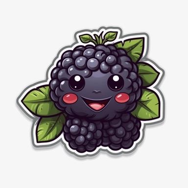 cute Blackberry, happy and smiling, bold line, clipart, sticker, white background, no shadow, 8k detail