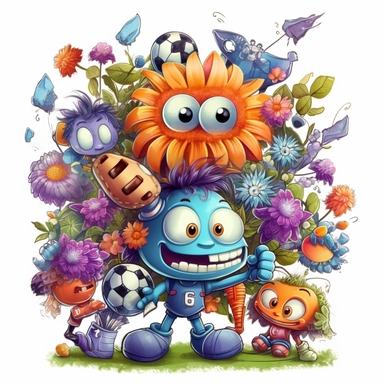 flowers monsters with sports activities at the clip art