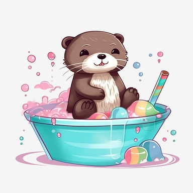 Otter with color black and white in tub PNG, otter candy floss colorful pastel Clipart, Kawaii otter