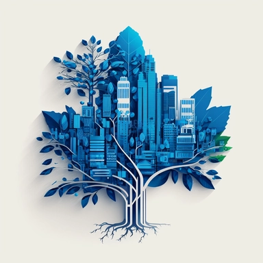 New York, times square, glass morphism, tree, leaves, blue, simple, clean white background, digital, circuit board, icon, clipart, futuristic, 2D, flat, svg, sci-fi, 4k, vector