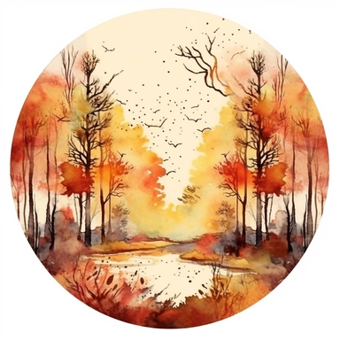 watercolr autumn forest circle clip art