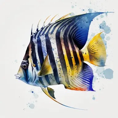 regal angel fish Watercolor Clipart, drip effect, clean white background, 16K Colors, clean white background