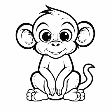 flat cute adorable monkey clipart black outlined contour white background png svg