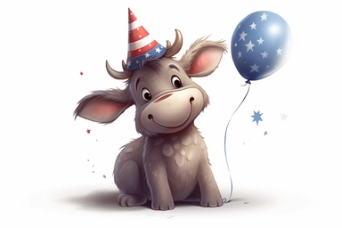 Cute baby Moose in Independence Day clipart, cartoon, white background,