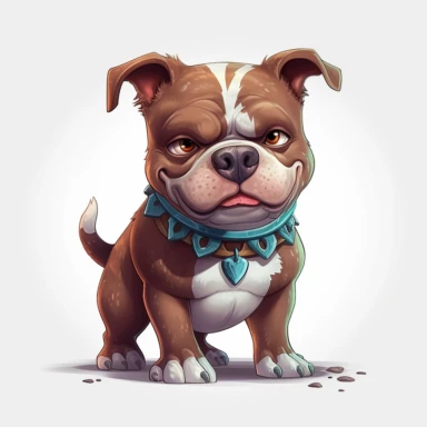 AMERICAN BULLY CLIPART, CARTOON, VECTOR, STRONG DOG, MUSCLE, AMERICAN BULLY MINI, EXOTIC BULLY, color dog chocolate and white ASPHALT, ULTRA RESOLUTION , 4k, high resolution, 3d