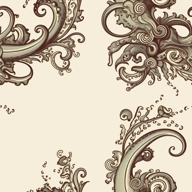 vintage clip art style, tentacles with suckers, corner scroll embelishment flourish style, corner frame design, corner only, tentacles, plain background, simple lines