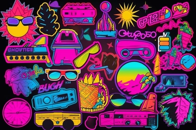 Retro 80s 90s clipart set. Neon colors y2k fashion patch, badge, emblem, stickers.
