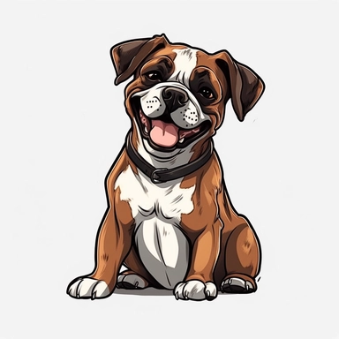 cute Dog Boxer, happy and smiling, bold line, clipart, sticker, white background, no shadow, 8k detail