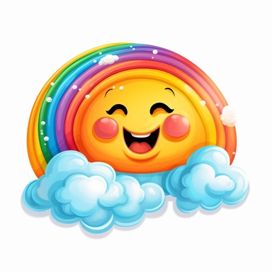 happy rainbow and cloud clipart ,style of the artwork, mood of the aartwork, vector, contour , white background, 8K quality, ultra detailed , without signature and without meaningless lines, clipart, white background, High Quality, no writting background, no writting, realistic , ultra detailed, no symbol, without logo and emblem