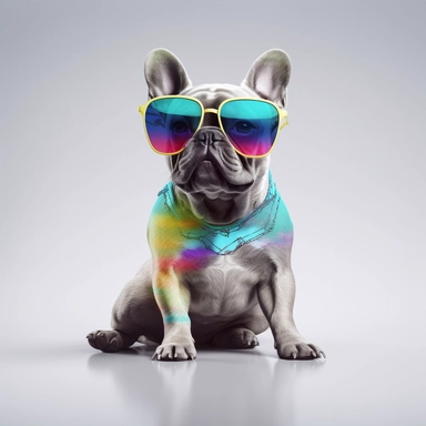 french bulldog, transparent backround,clipart,4k hd,full body,different positions,clothes,sunglasses, really really colorful