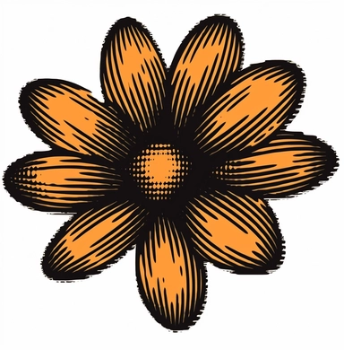 vector daisy clipart free download, in the style of michael kidner, dark bronze and orange, kōji morimoto, rough-edged 2d animation, 35mm lens, carving, elegant use of negative space