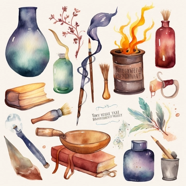 A captivating watercolor clipart collection featuring magical school-themed elements inspired by the world of Harry Potter and other enchanting wizarding tales. This digital watercolor set is free for commercial use and available for instant download. The bundle includes individual, high-resolution PNG elements such as witch and wizard characters, wands, potions, keys, magical creatures, and other whimsical items related to a wizarding school. The hand-painted watercolor style imparts a charming