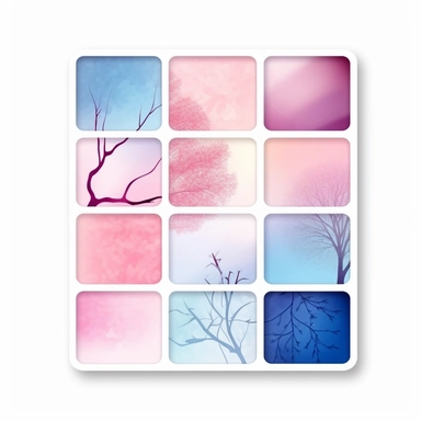 zen style sticker, pink purple and light blue, white background, zen vibes, clipart style, square