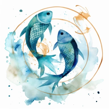 zodiac sign Pisces, animal, watercolor Clipart, modern design, isolated white background, 8k,
