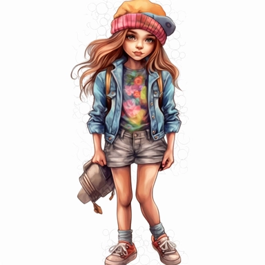 little girl best friend fashion illustration clipart, png file, hyper realistic, transparent background,high detail, 8k
