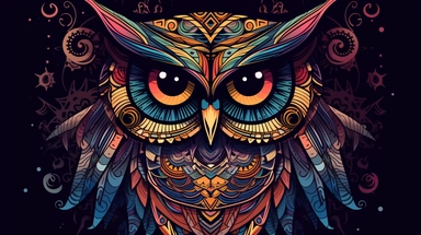 Animated gradients morphing into a vector clipart of an owl, with intricate patterns and decorative elements inspired by various cultures and art styles, combining traditional motifs with a modern twist, Ethnic Art Fusion, using a combination of geometric shapes, intricate linework, and vibrant colors to create a visually rich and culturally diverse owl design,