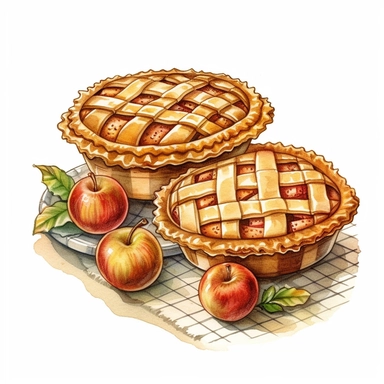apple pies, hand drawn Illustration clipart, 4K, extremely detailed, watercolor
