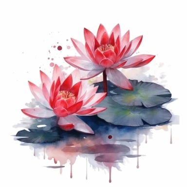 lotus flowers with red blossoms floating on the water artistic watercolor with a delicate touch with shadow gradation white background clipart high quality 8k hyper detailed